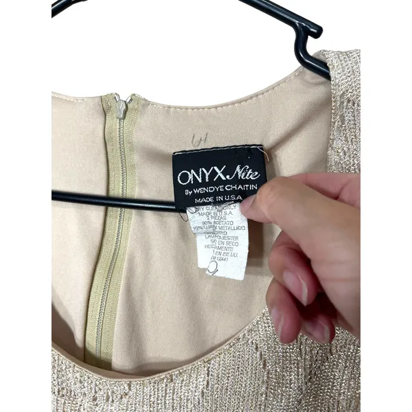 Onyx Nite Womens Dress Size 4 Sleeveless Gold Metallic Crochet Party‎ Cocktail - Image 5