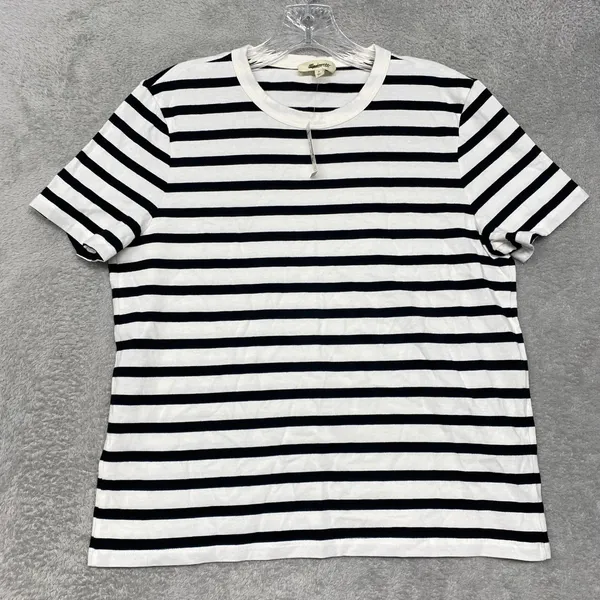 Madewell Top Womens M Black White Striped Short Sleeve Crewneck Casual Tee NY733 - Image 2
