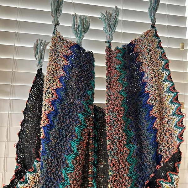 Boho Festival Multicolor Open Knit Tassel Poncho Cardigan OS - Image 3