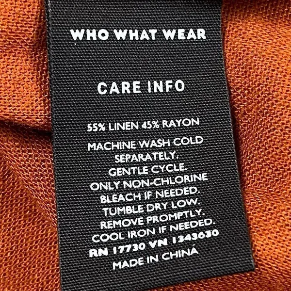 Who What Wear Burnt Orange Linen Blend Lace-Up Neckline Puff Sleeve Dress Small - Image 11