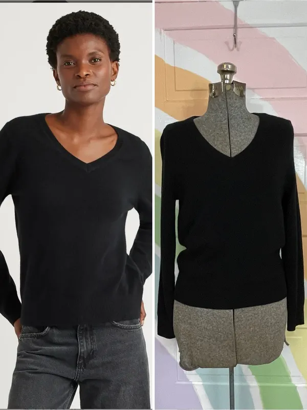 Quince 100% Mongolian Cashmere Black V-Neck Sweater Sz S 🧡🎀 - Image 2