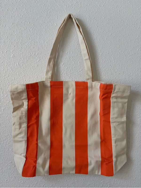 NESPRESSO Canvas Tote Bag Mandarin Orange Striped W/ Logo Colorful Beach Coffee - Image 2