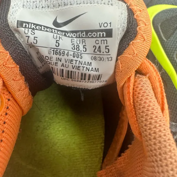Nike‎ Size 7.5 Sneakers Gray Orange Lace Up Running Hiking Outdoors Gym Sports - Image 6