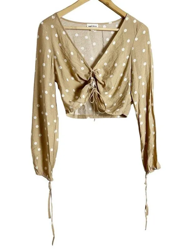 Superdown Cait Nude Polka Dot Print Keyhole Crop Top Size Small - Image 4