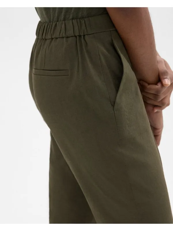 NWT Theory Treeca Pull On in Dark Olive Eco Crunch Linen Stretch Crop Pants 6 - Image 2