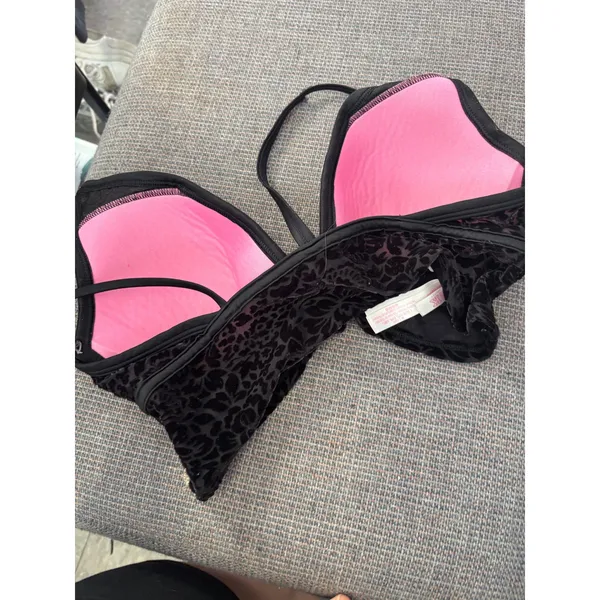 Victorias Secret PINK Black Velvet Burnout Floral Leopard‎ Bralette Medium - Image 6