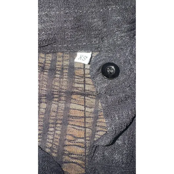 Womens XS Black Sheer Textured Button Up Long Sleeve Mesh Shirt Blouse‎ - Image 2