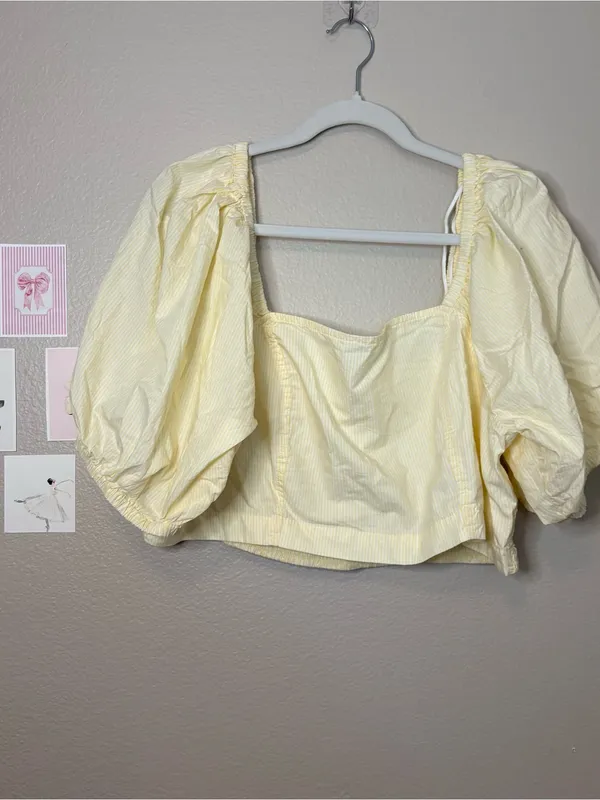 Aerie yellow puff sleeve crop top XXL 2X plus size summer fairycore - Image 3