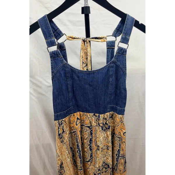 Free People $168 This Is The One Sundress Denim Boho Paisley Print Midi Dress XS - Image 3