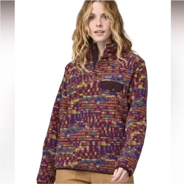 Patagonia‎ Synchilla Snap T Pullover Womens XS Night Plum Fitz Roy Patchwork New - Image 2