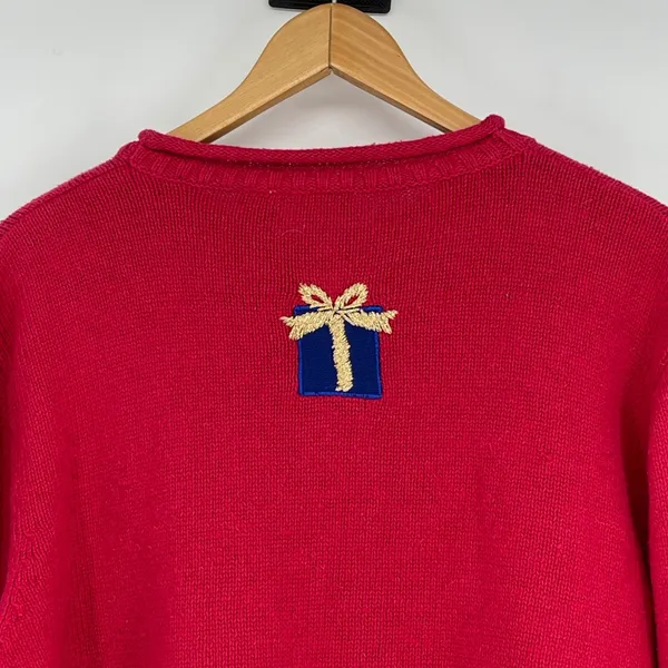 Cherokee Red Teddy Bear Christmas‎ Holiday Present Sweater Womens XL Uique - Image 4