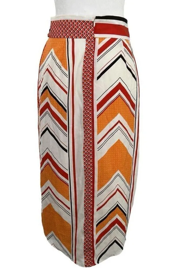 Banana Republic Tie Wrap Geo Skirt Orange White Size 4 - Image 5