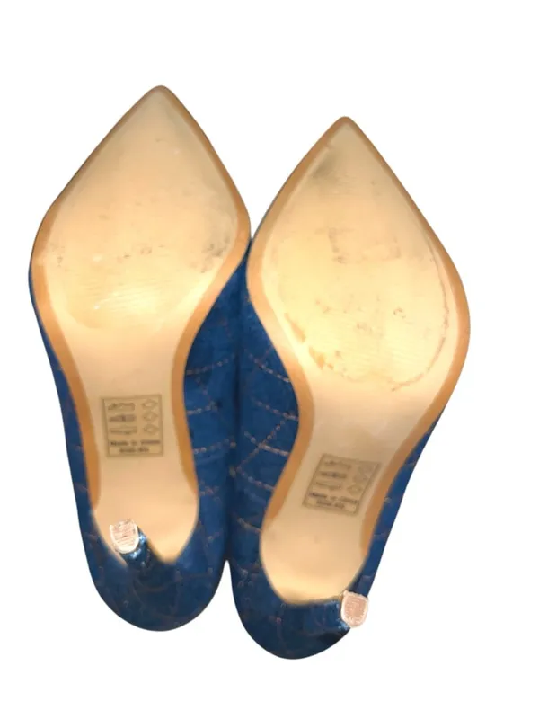 Shoe Republic Blue denim frayed trim high heels . 5” - Image 9