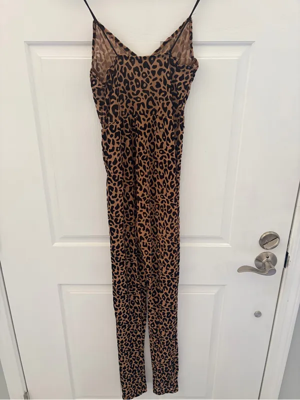 Leopard Print Slip Jumpsuit in Brown - Image 4