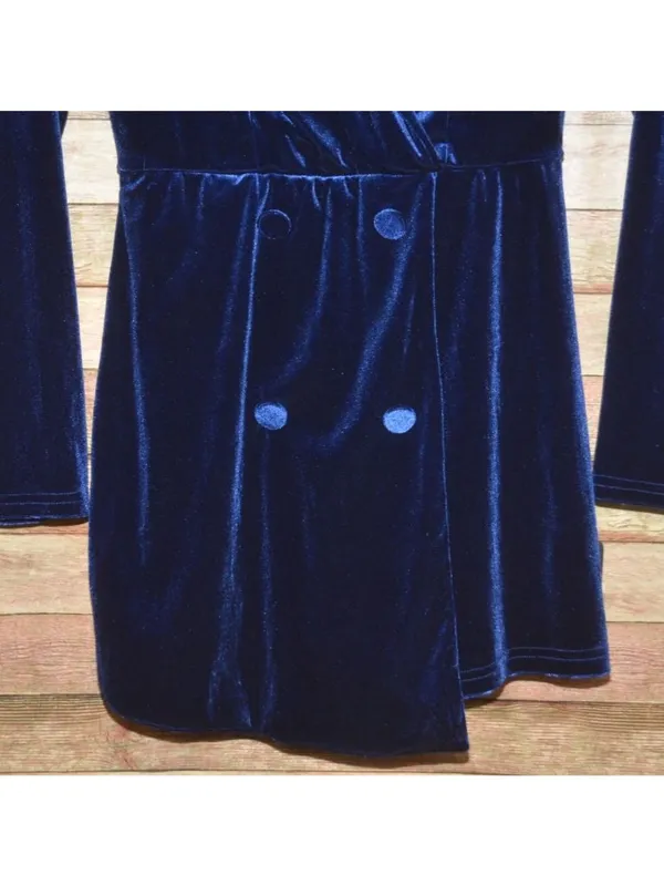 Lulus Velvet Blazer Romper Womens M Navy Blue Long Sleeve Party Holiday NWT - Image 4