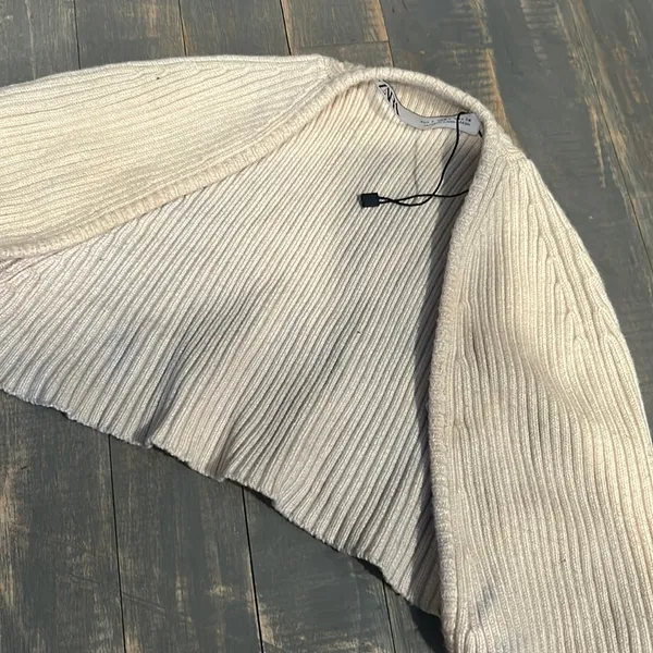 Zara Knit Bolero‎ Womens Creme Ribbed Arm Warmers Cropped - Image 2