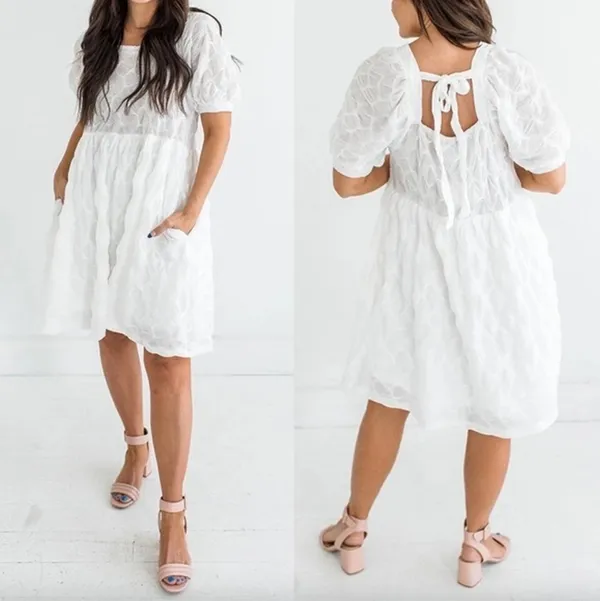 Hayden Puff Sleeve Baby Doll Dress Size M Square Neck Party Minimalist Date - Image 2
