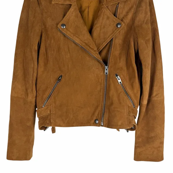 Lucky Brand Goat Suede Asymmetrical Zip Moto Jacket Brown Size XS - Image 6