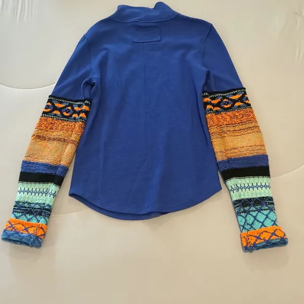 Free People We The Free All Too Well Cuff Blue Orange Boho Thermal Top Medium - Image 3