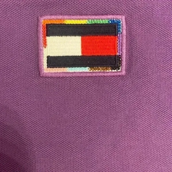 Tommy Hilfiger Women M Slim Fit Stretch Pride Flag Polo Short Sleeve Purple Y2K‎ - Image 4