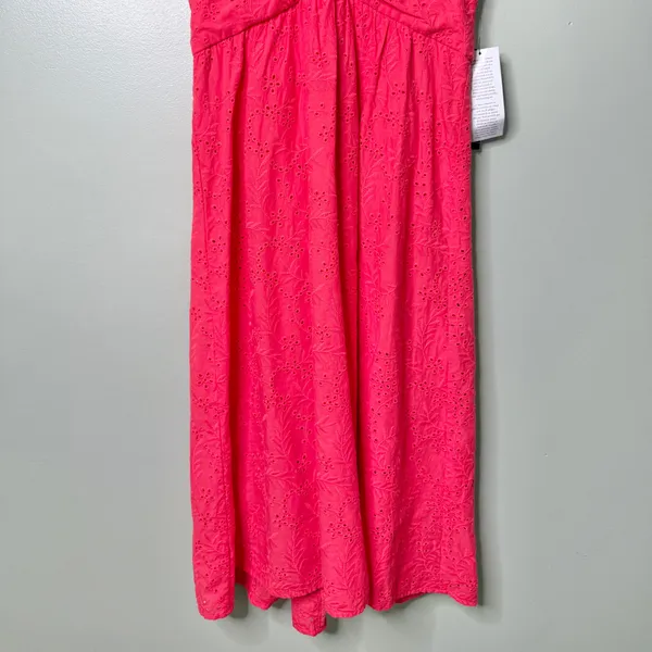 NWT Maggy London Embroidered Eyelet Flutter Sleeves Midi Dress Coral Pink Size 4 - Image 6