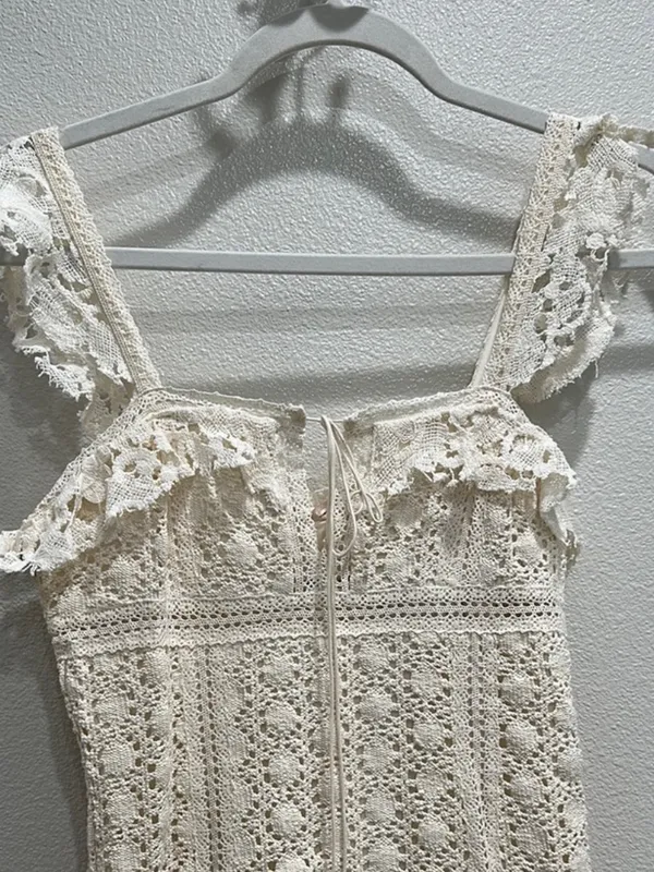 Free People White Crochet Tie-Front Mini Dress Size 2 - Image 7