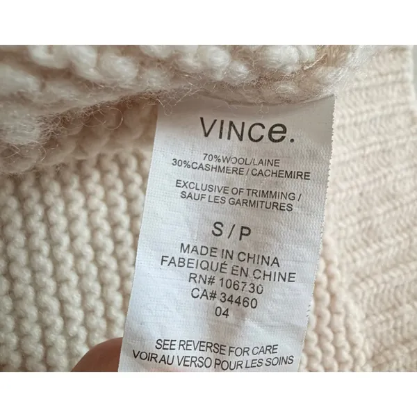 Vince Wool Cashmere Turtleneck Sweater Cream Off White Waffle Knit Small - Image 4