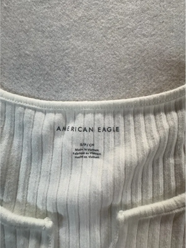American Eagle Women’s S White Ribbed Split Neck Tank Top Sleeveless Basic - Image 2