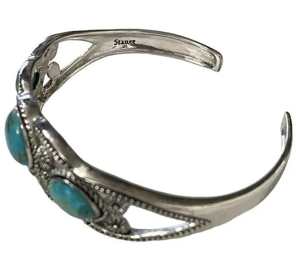 Stauer Triple Turquoise Cuff Open Bangle Silver Bracelet - Image 7