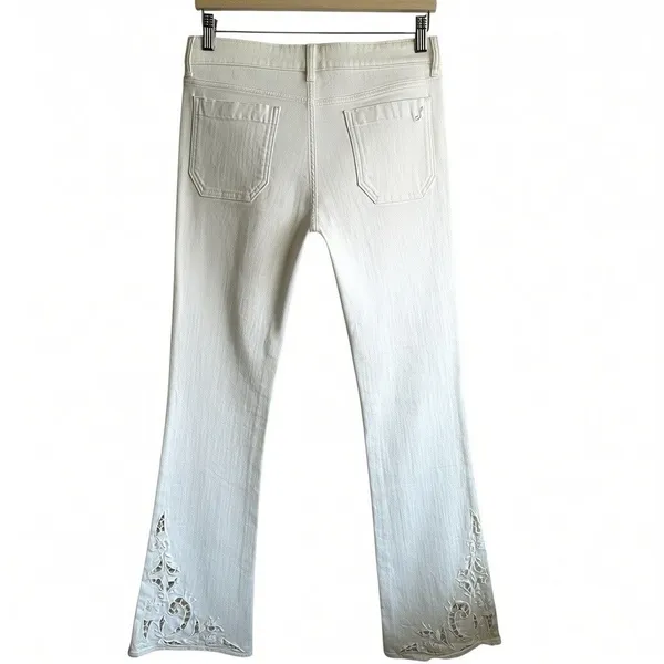 Vintage Seafarer Drake Jeans Sz 31 White Flared Eyelet Embroidered Italy Made - Image 2