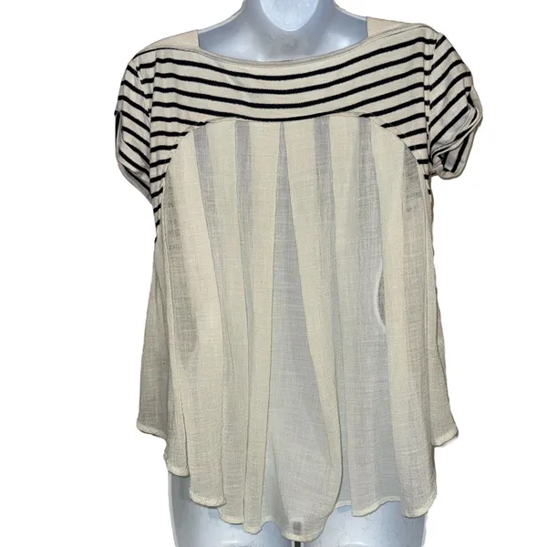 FREE PEOPLE French Kiss Black White Striped High Low Blouse‎ S/S Size XS - Image 6
