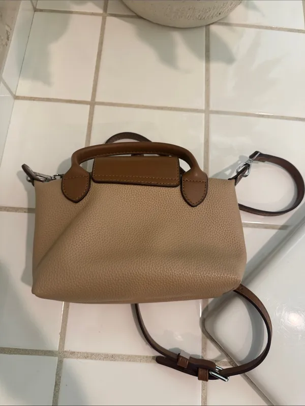 Compact Beige Crossbody with Brown Adjustable Strap Tan - Image 4
