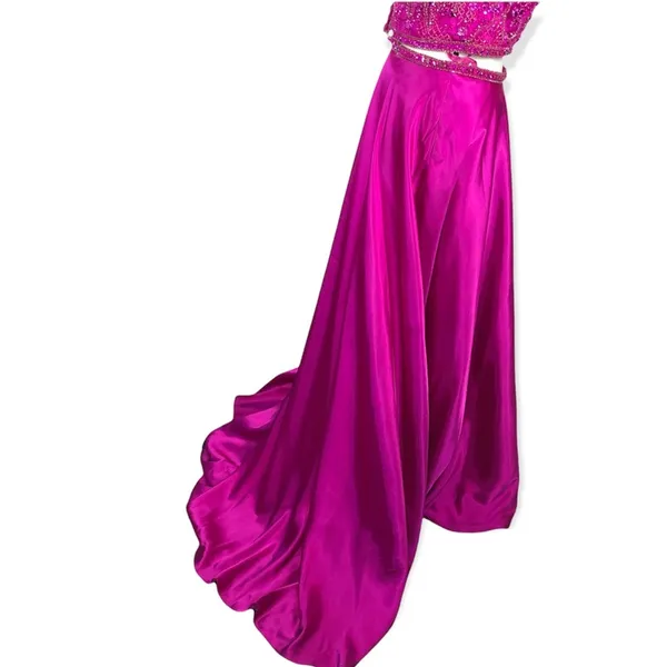 Mori Lee Fuchsia Embellished 2 Piece Prom Dress Size 10 Halter Gown - Image 10