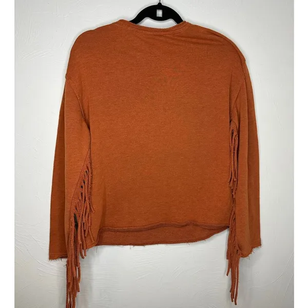Wrangler Retro Western Fringe Top Women's Size Medium Rust Cowgirl Sweater - Image 2
