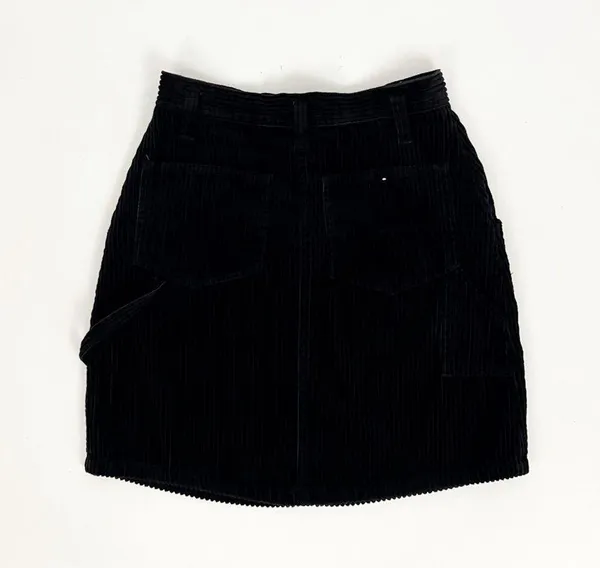 Vintage 90’s Wide-Wale Corduroy Carpenter Mini Skirt in Black | Size 26” - Image 8