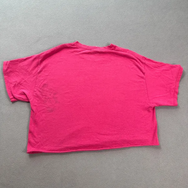 Believe Cropped T Shirt Women's Medium Gildan Hot Pink Graphic Short Sleeve Baby - Image 3