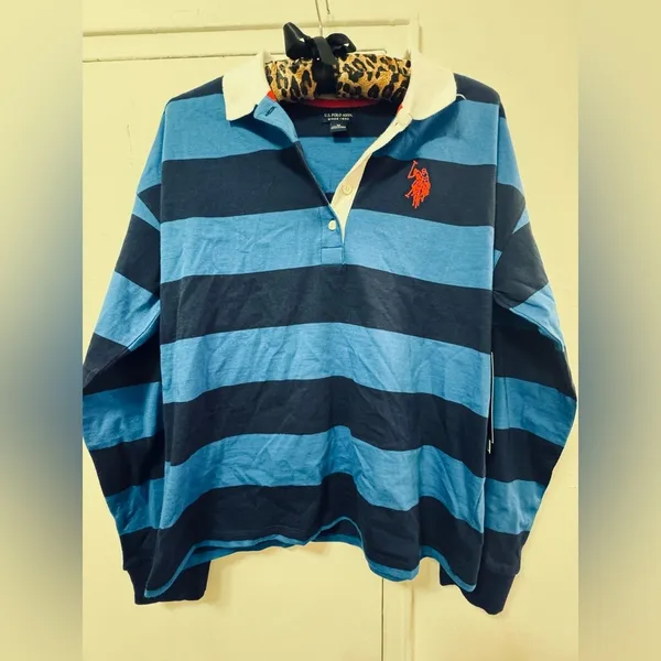 NWT U.S. Polo Association Long Sleeve V Neck striped rugby blokecore shirt M - Image 3