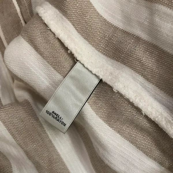 Neiman Marcus Cream Tan White Striped Button Up Down Shirt Mini Summer Dress Front Pockets-Size 8 #Minimalist #Designer #Luxury #Chic Measurement in pics - Image 4