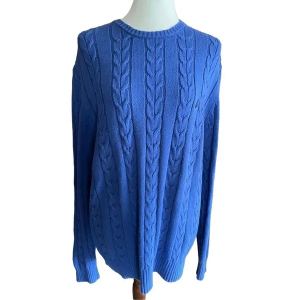 Nautica Cable knit Crewneck Sweater Royal Blue Large - Image 10