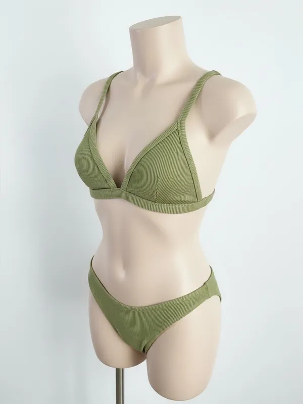 Garage Olive Ribbed Triangle Bikini Set - Image 3