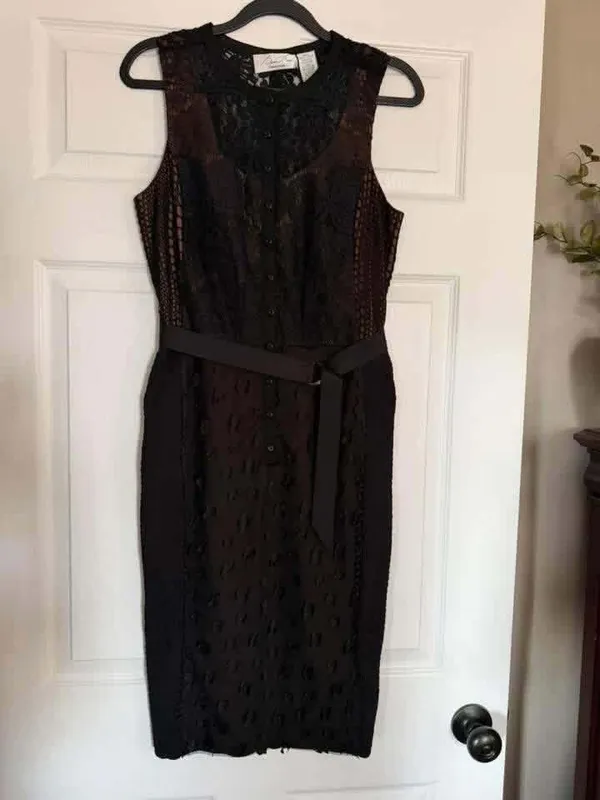 Byron Lars Anthropologie Gisella Lace Floral Appliquè Sheath Dress Sz 4 - Image 6