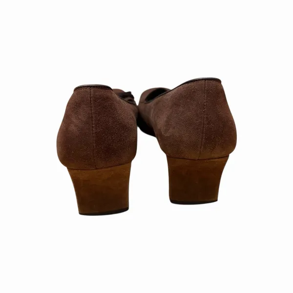 Salvatore Ferragamo Women's Sz 8.5 Brown Tassel Square Toe Heels Suede Leather - Image 6
