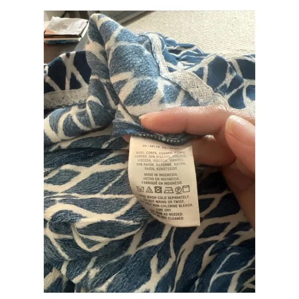 Anthropologie HD IN PARIS Blue White Diamond Printed Smocked Mini Dress Size 4 - Image 10