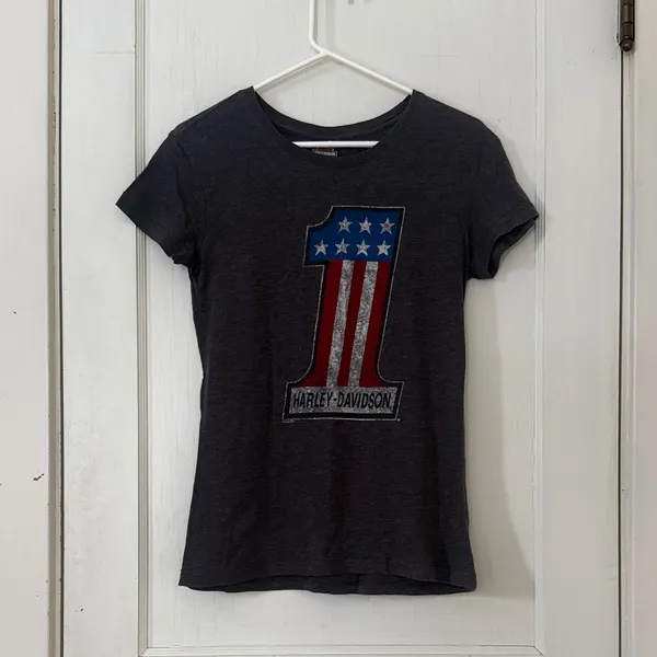 Harley-Davidson Women's Dark Gray Star & Stripe American Flag Tee - Image 2