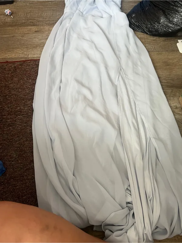 Birdy Grey Strapless Light Blue Bridesmaid Gown with Side Slit - Image 14