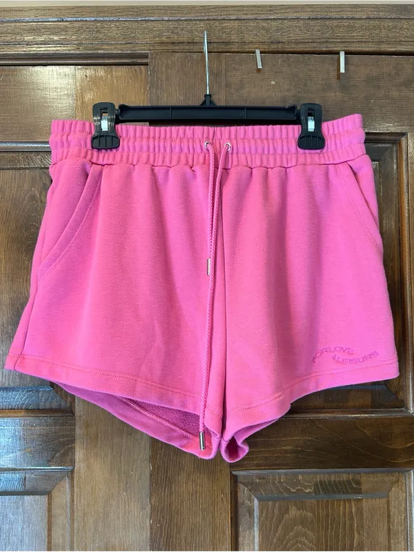 For‎ Love & Lemons Pink Leisure Sweat Shorts French Terry Drawstring Lounge XL - Image 2