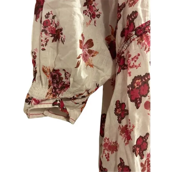 Free People Camella Mini Dress M Ivory and Pink Floral Bohemian 3/4‎ Sleeve - Image 12