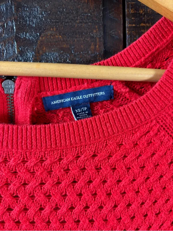 American Eagle Red Open Knit Sweater XS - Image 4