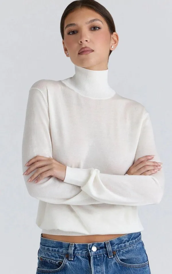 HOUSE OF CB 'Angel' Ivory Silk + Wool Roll Neck Sweater/Size S NWOT - Image 2