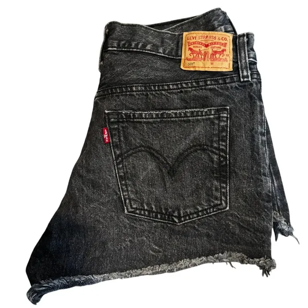 Y2K Red Tab Levi’s 501 Black Cutoff Micro Shorts W29 High Rise Button Fly - Image 4